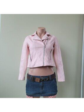Justice Baby Pink Cropped Faux Leather Moto Rider Jacket (Junior 12)